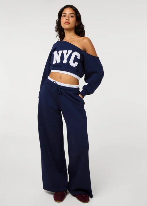 Pink Vanilla Navy Contrast Waist Cuffed Joggers - S Image 1