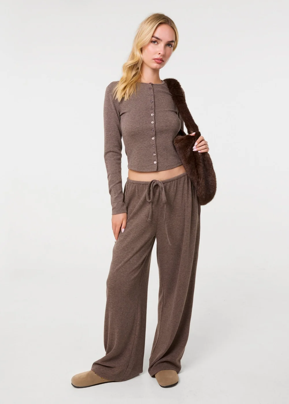 Pink Vanilla Beige Ribbed Drawstring Joggers - S Image 1