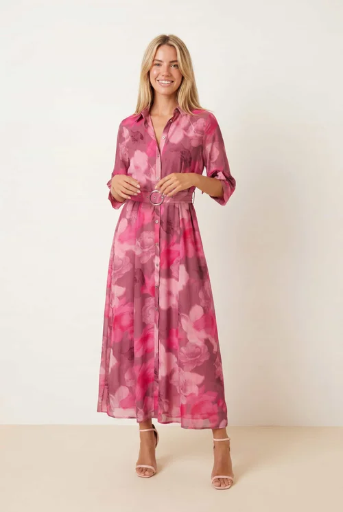Style Cheat Pink Daphne Shirt Watercolour Floral Midi Dress - 10 Image 1