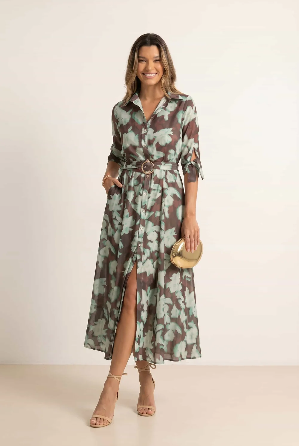 Style Cheat Daphne Green & Chocolate Floral Maxi Dress - 12 Image 2