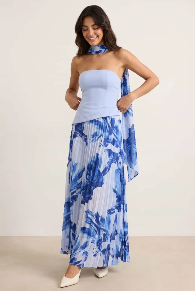 Style Cheat Floral Madelaine Bandeau Midi Dress in Blue