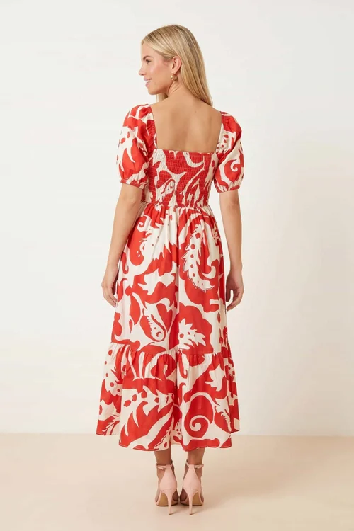 Style Cheat Leighton Puff Sleeve Abstract Midi Dress in Red - 8 Image 2