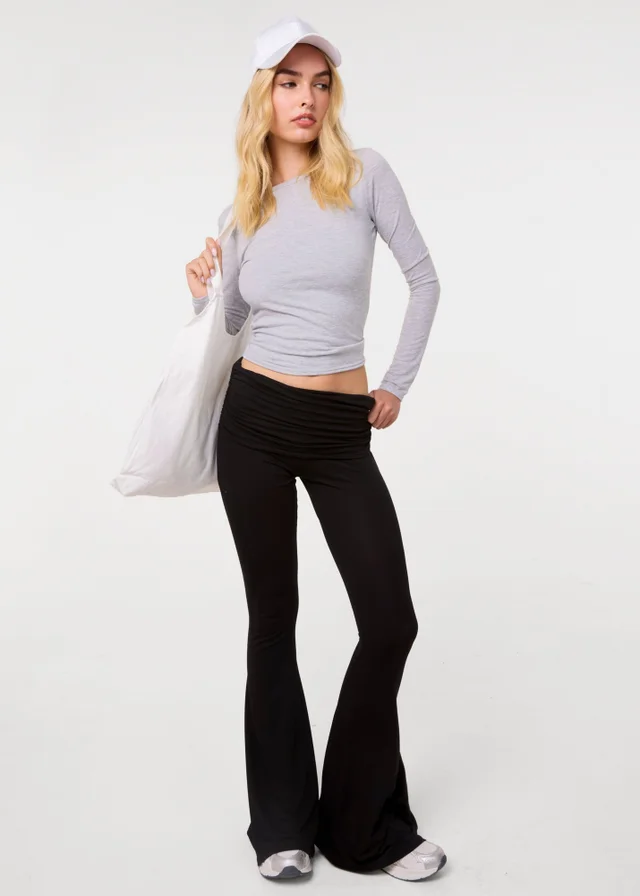 Pink Vanilla Black Fold Over Waist Lounge Flares
