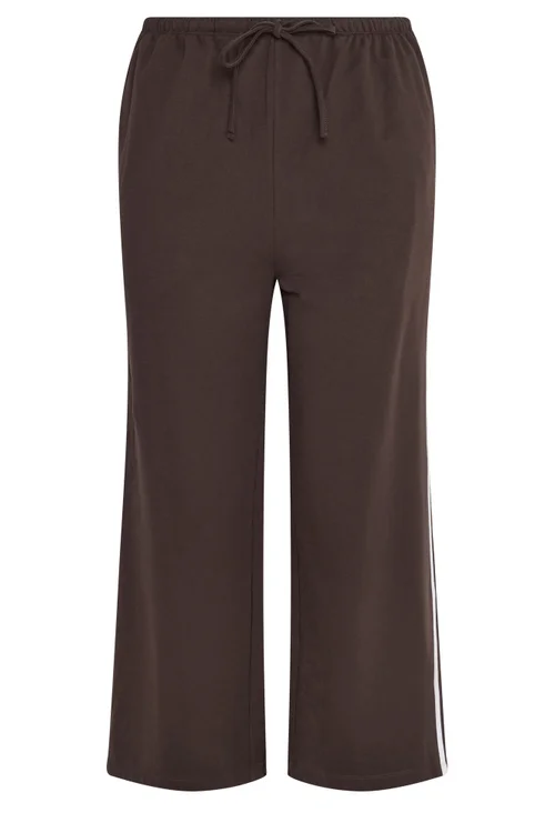 Yours Curve Chocolate Brown Side Stripe Wide Leg Joggers - 12/L30 Image 5