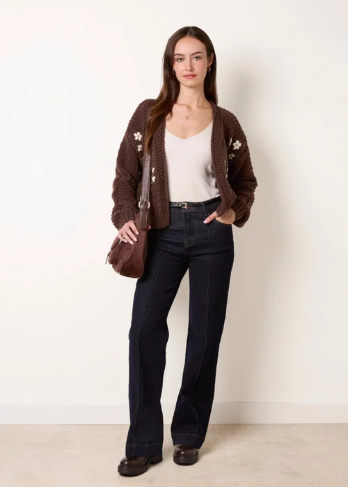 Blue Vanilla Brown Flower Embroidery Cardigan - S/M Image 2