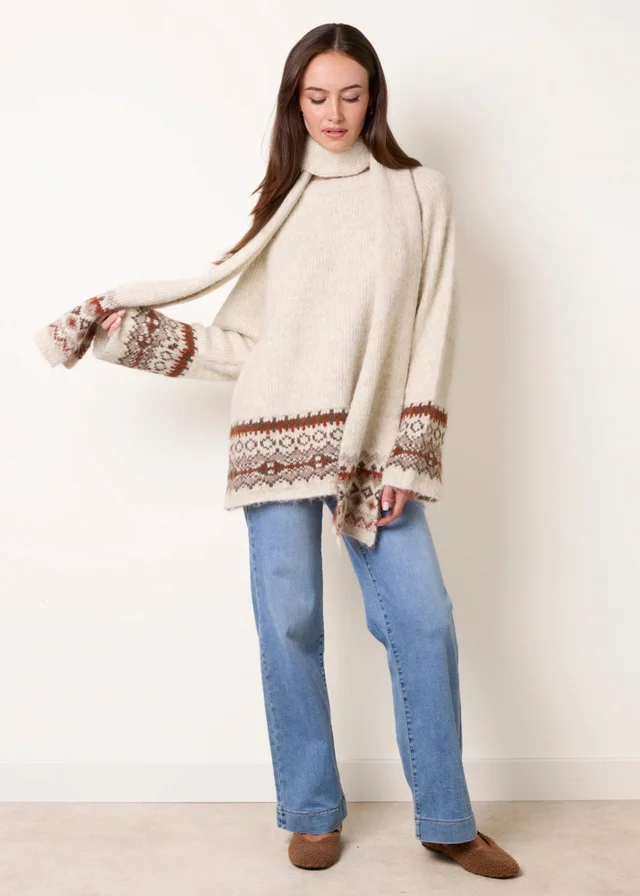 Blue Vanilla Beige Scarf Fair Isle Knit Jumper