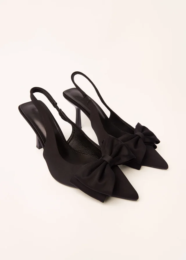 Blue Vanilla Black Bow Front Slingback Heels