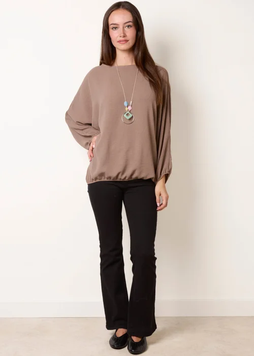 Blue Vanilla Beige Elasticated Batwing Necklace Jersey Top - One Size Image 2