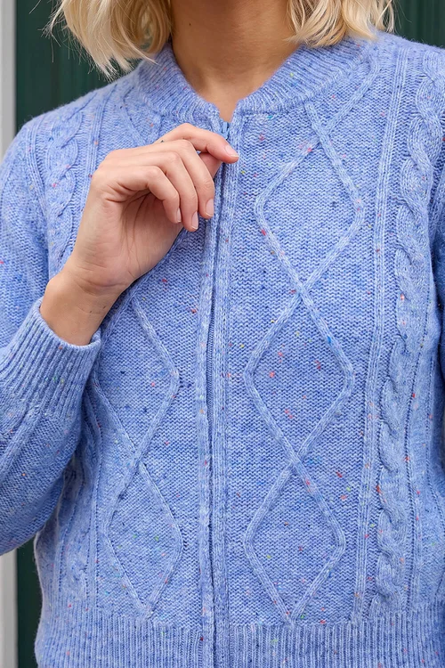 Roman Blue Petite Cable Knit Zip Up Cardigan - 16 Image 4