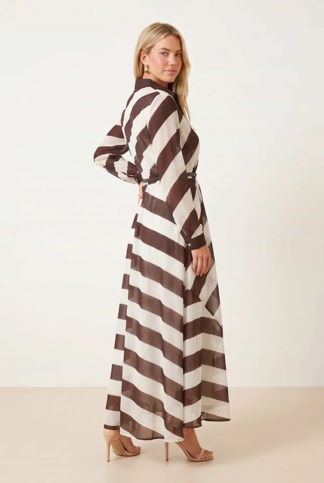 Stripe Belted Maxi Shirt Dress - Chocolate Stripe