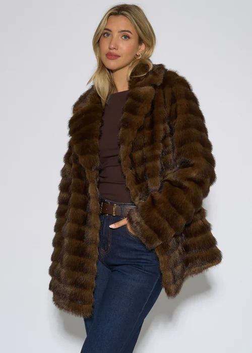 Gini London Brown 2 Tone Faux Fur Jacket - M/L Image 1