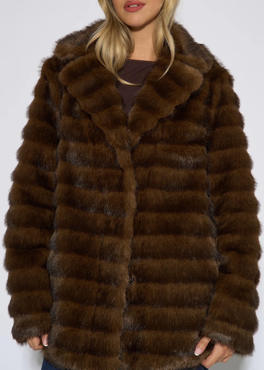 Gini London Brown 2 Tone Faux Fur Jacket - M/L Image 3