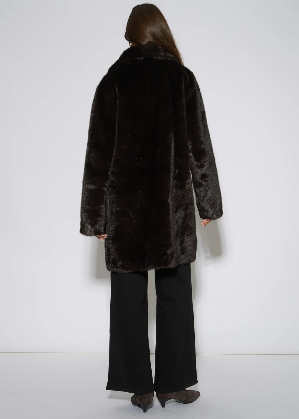 Gini London Bitter Chocolate Double Breasted Faux Fur Coat - L/XL Image 2