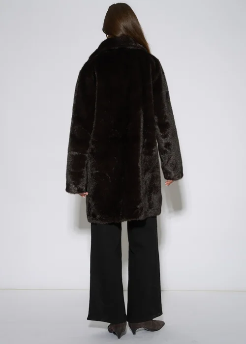 Gini London Bitter Chocolate Double Breasted Faux Fur Coat - L/XL Image 2