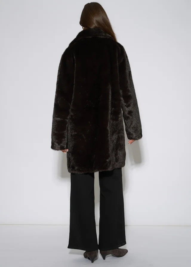 Gini London Bitter Chocolate Double Breasted Faux Fur Coat