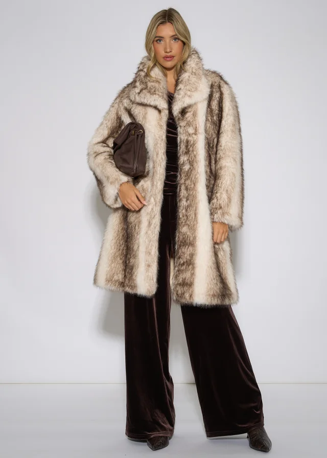 Gini London Multi Ombre Faux Fur Longline Jacket