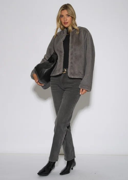 Gini London Mid Grey Short Faux Fur Jacket - M/L Image 1