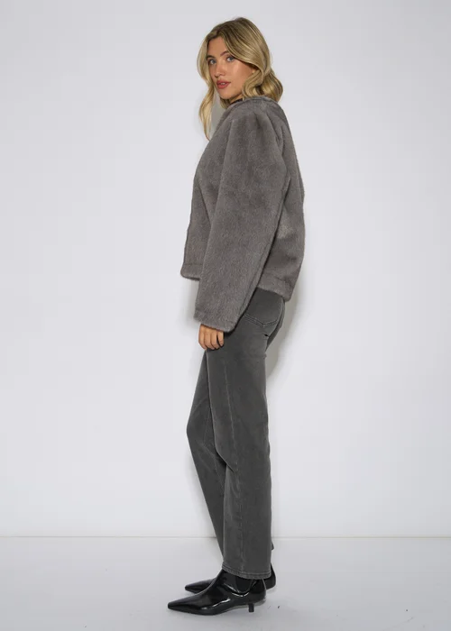 Gini London Mid Grey Short Faux Fur Jacket - M/L Image 4