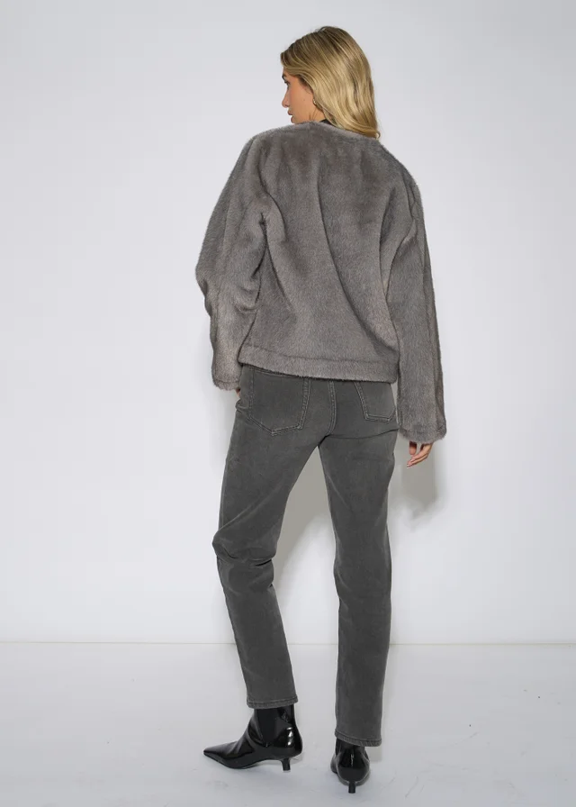 Gini London Mid Grey Short Faux Fur Jacket