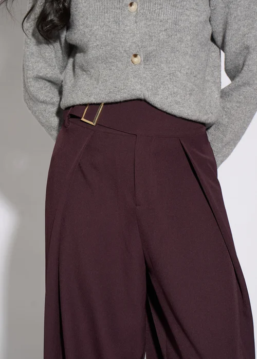 Gini London Purple Pleat Buckle Detail Barrel Trousers - 16 Image 3