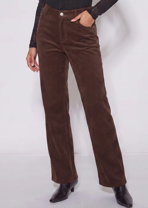 Gini London Brown Cord Straight Leg Trousers - 10 Image 3