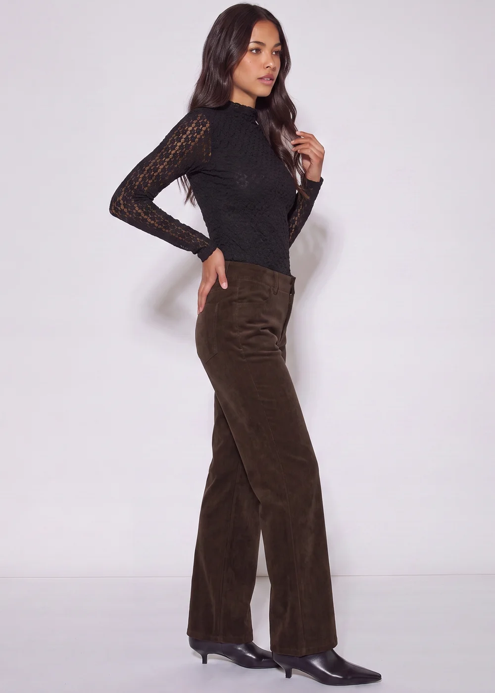 Gini London Brown Cord Straight Leg Trousers - 10 Image 4