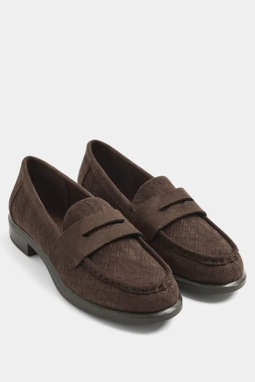 Yours Brown Woven Embossed Loafers In Wide E Fit - 6 Wide Image 3