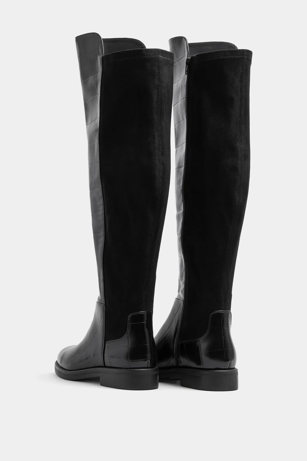 Yours Black Knee High 50/50 Faux Leather Croc Boots In Extra Wide EEE Fit - 7 Extra Wide Image 4