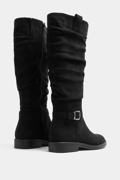 Yours Black Faux Suede Buckle Detail Knee High Boots In Extra Wide E Fit - 7 Wide Image 4