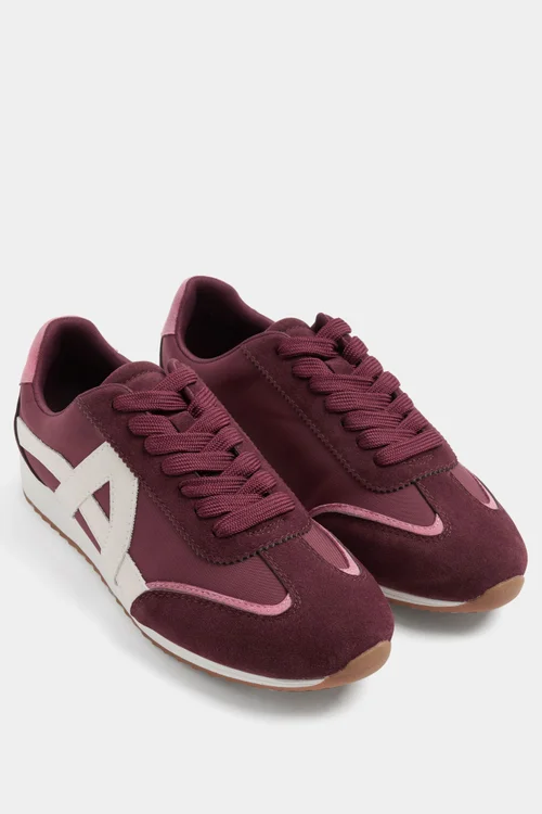 Yours Burgundy Red Slim Sole Trainers In Wide E Fit - 4 Wide Image 3