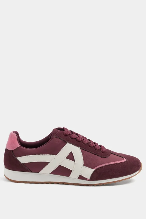Yours Burgundy Red Slim Sole Trainers In Wide E Fit - 4 Wide Image 1