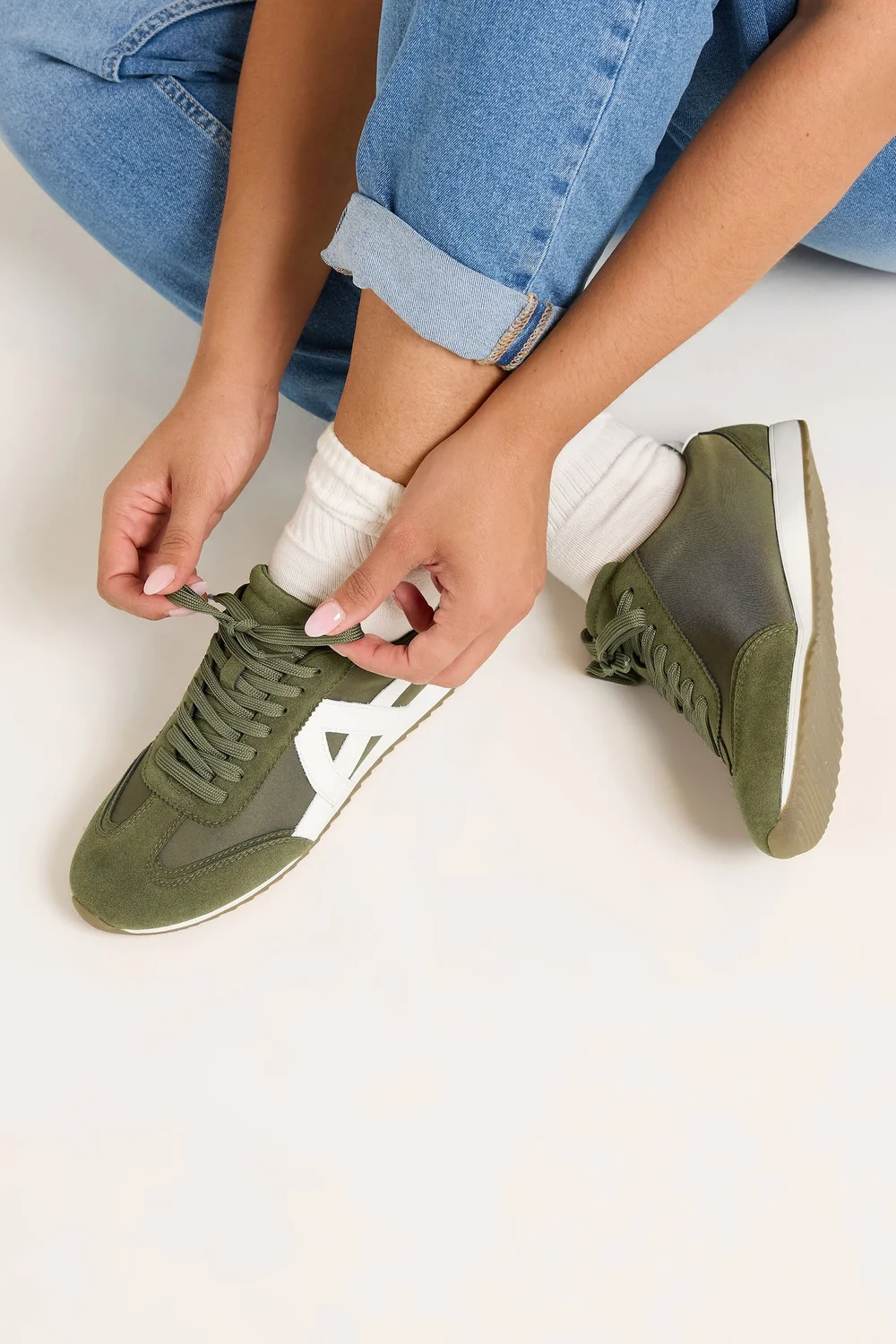 Yours Khaki Green Slim Sole Trainers In Wide E Fit - 5 Wide Image 2