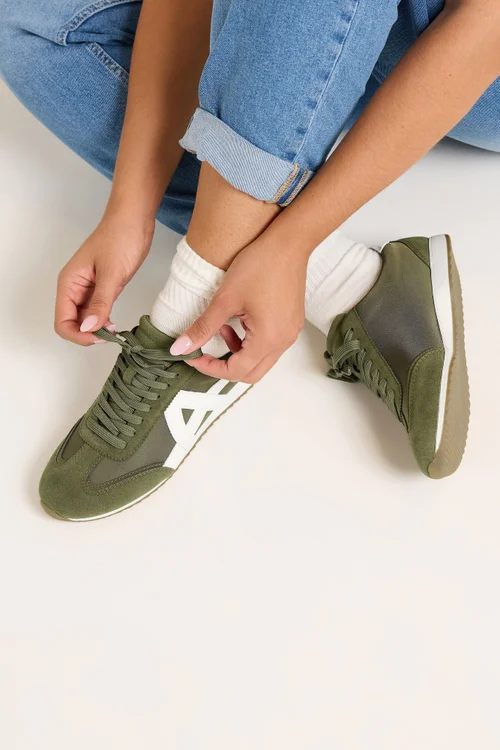 Yours Khaki Green Slim Sole Trainers In Wide E Fit - 5 Wide Image 2