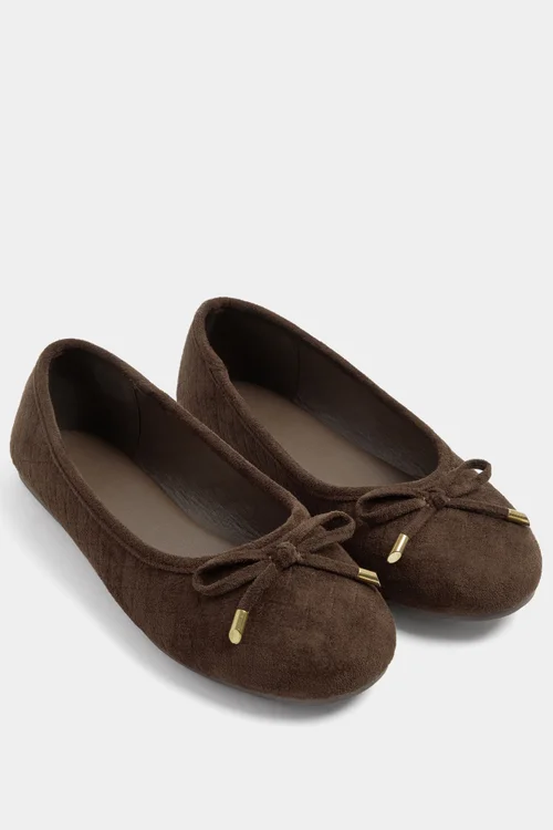 Yours Chocolate Brown Woven Ballerina Pumps In Wide E Fit - 4 Wide Image 3