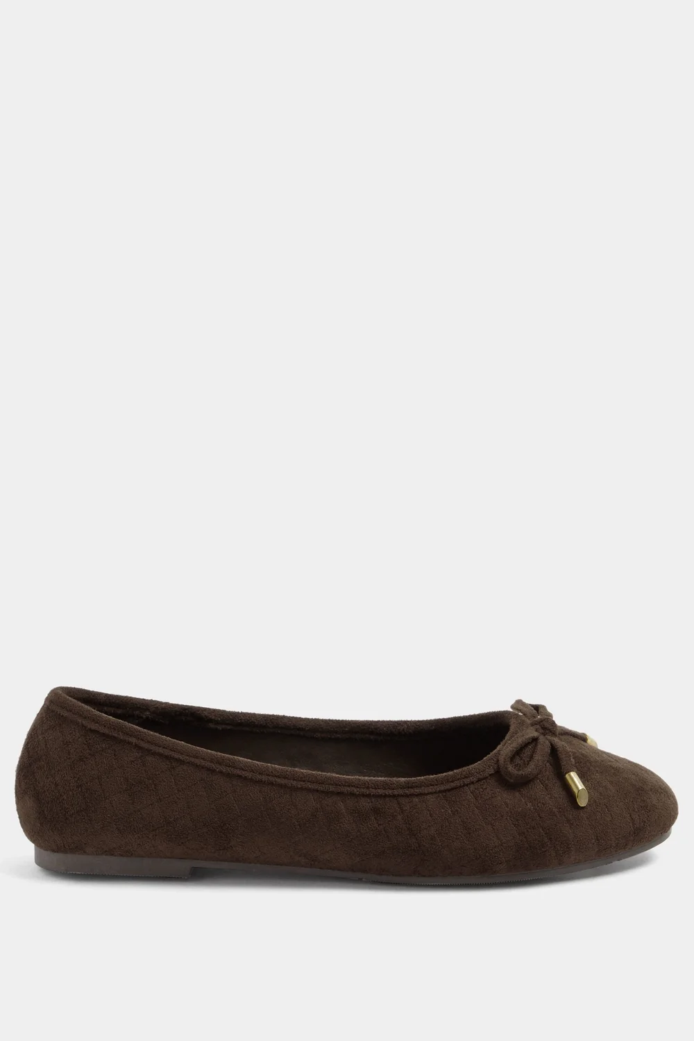 Yours Chocolate Brown Woven Ballerina Pumps In Wide E Fit - 4 Wide Image 1