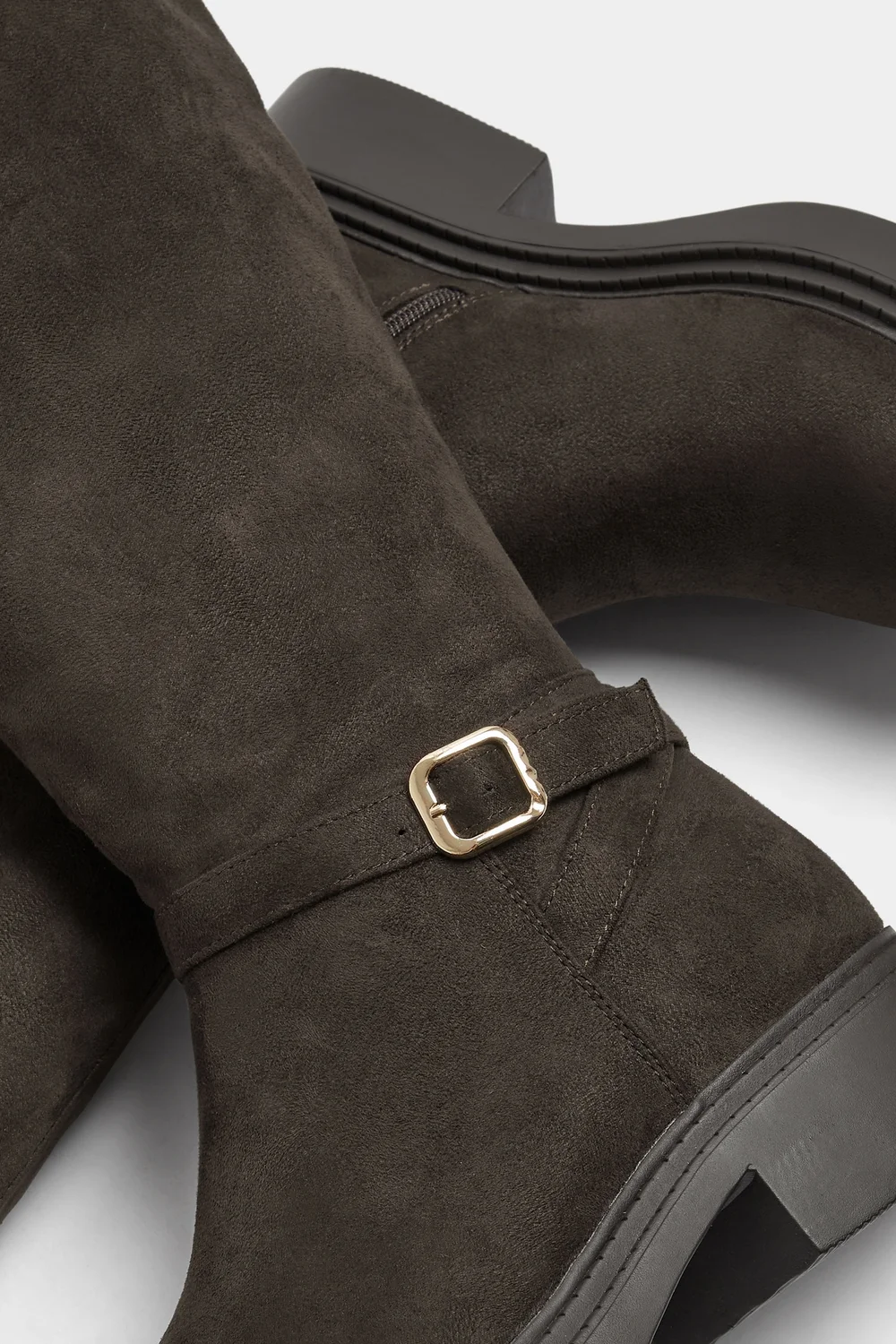 Yours Brown Buckle Detail Riding Boots In Wide E Fit - 7 Wide Image 5