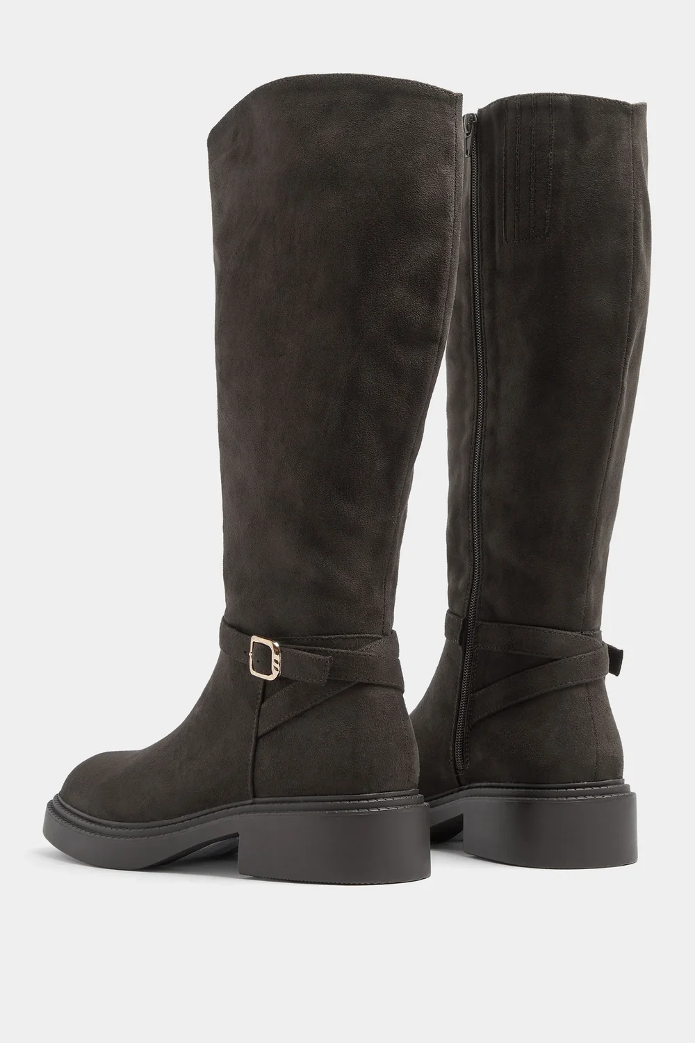 Yours Brown Buckle Detail Riding Boots In Wide E Fit - 7 Wide Image 4
