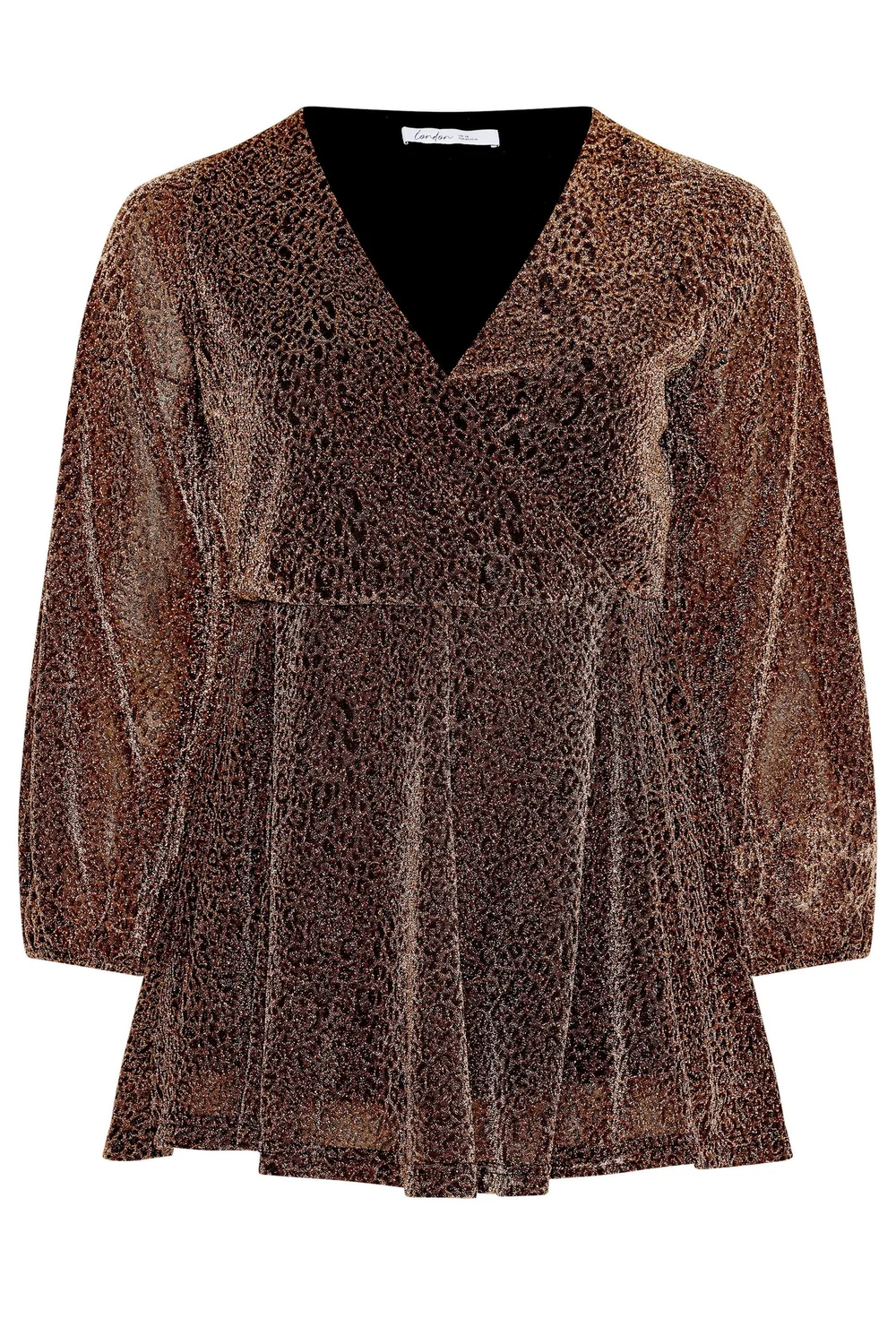 Yours London Curve Brown Leopard Print Metallic Wrap Top - 30-32 Image 5