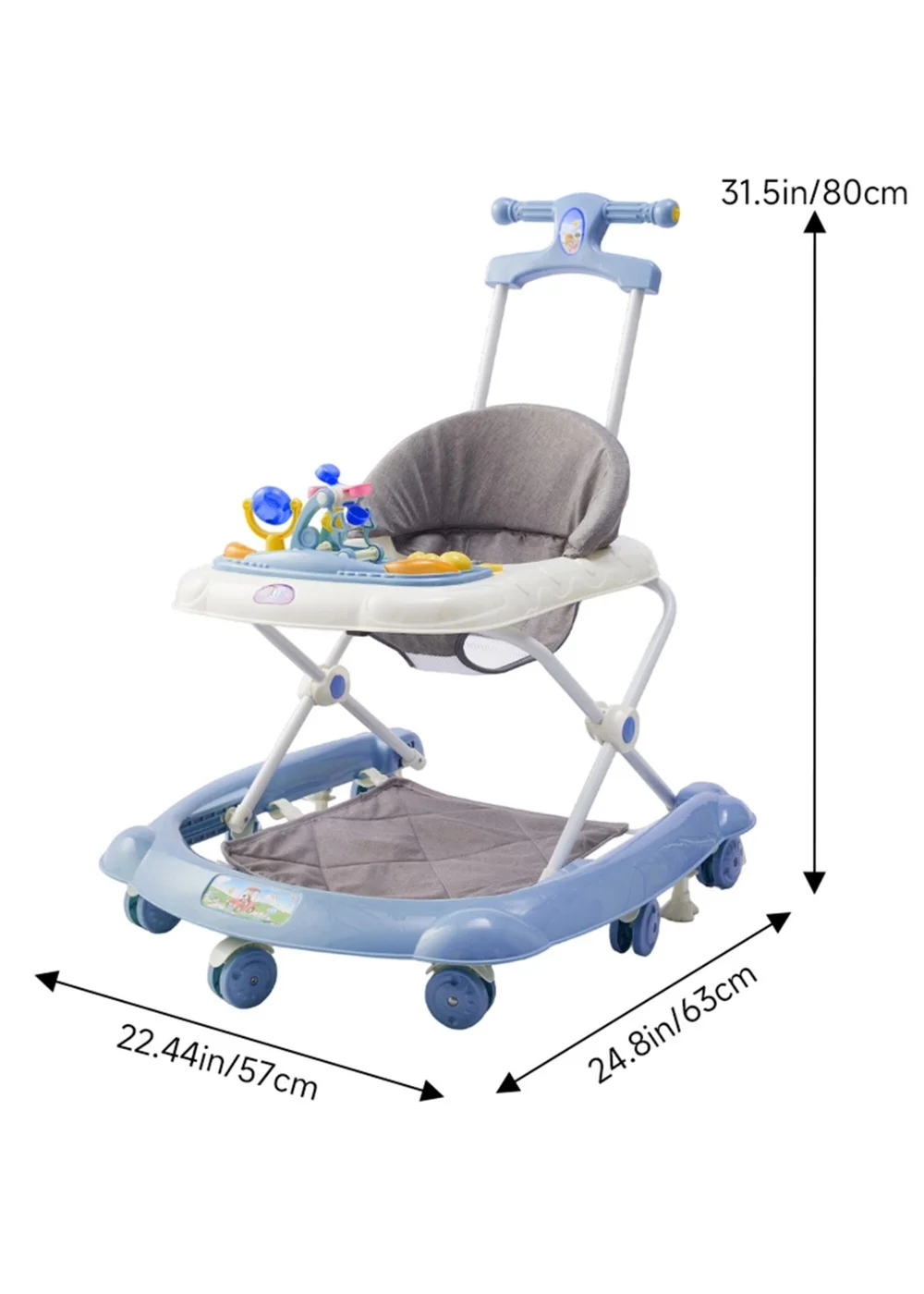 Kidkid Blue Foldable & Adjustable Baby Walker with Music 57x63x80cm - One Size Image 2
