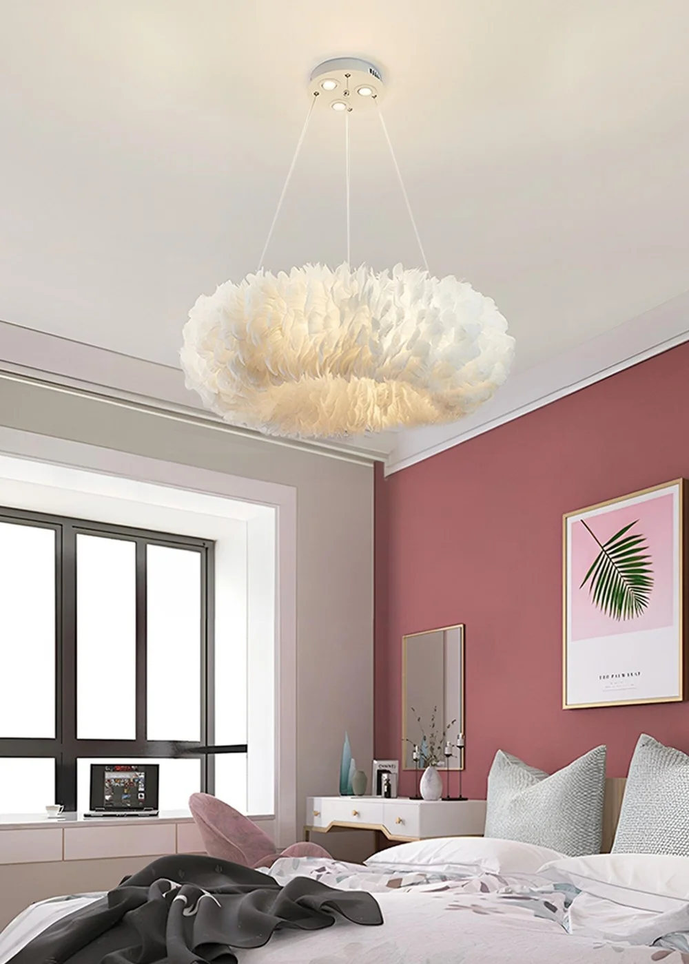 Kabinet White Chic Feather 6-light Pendant Light, 46x46x16cm - One Size Image 1