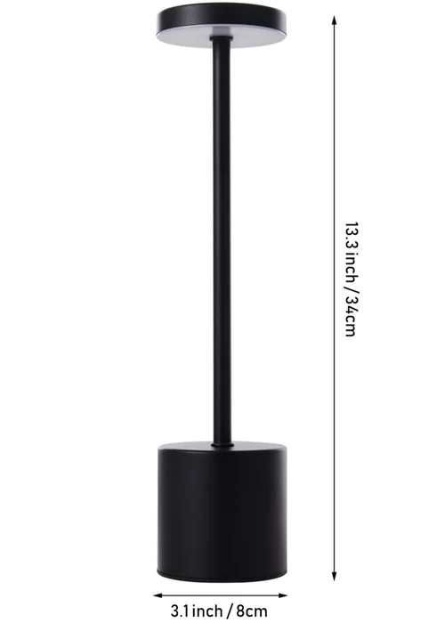 Kabinet Black Industrial-style Rechargeable Dimmable Table Lamp Night Light 9x9x36.5cm - One Size Image 2