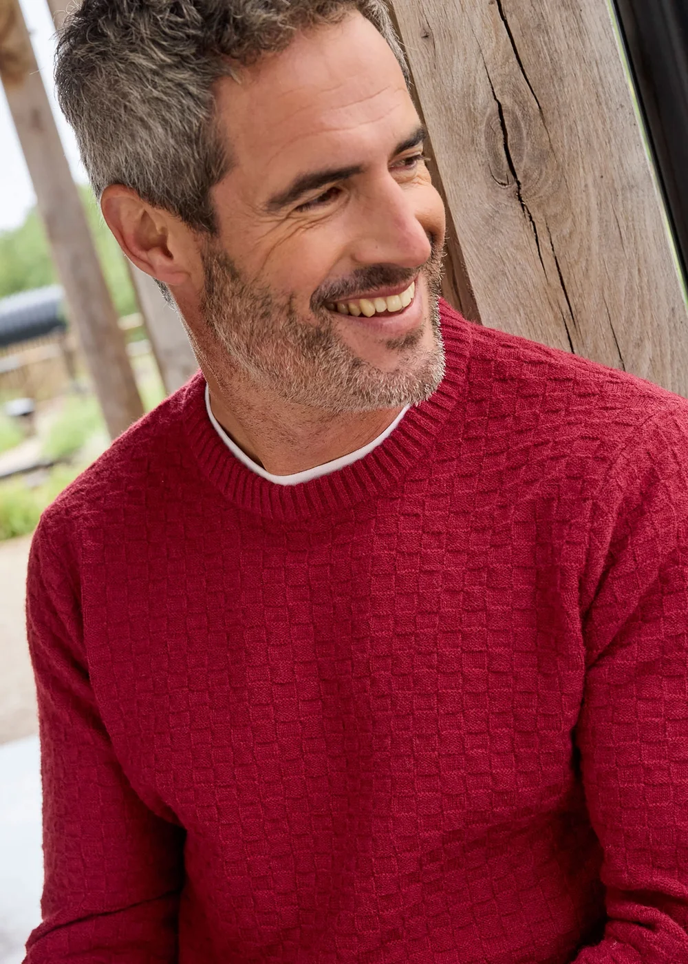 Cotton Traders Red Textured Basket Stitch Jumper - M Image 4