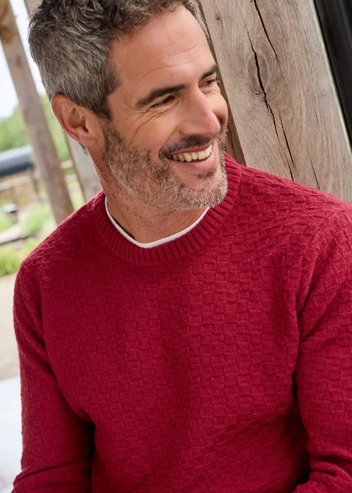 Cotton Traders Red Textured Basket Stitch Jumper - M Image 4