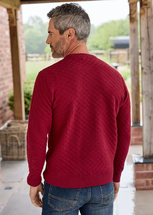 Cotton Traders Red Textured Basket Stitch Jumper - M Image 3