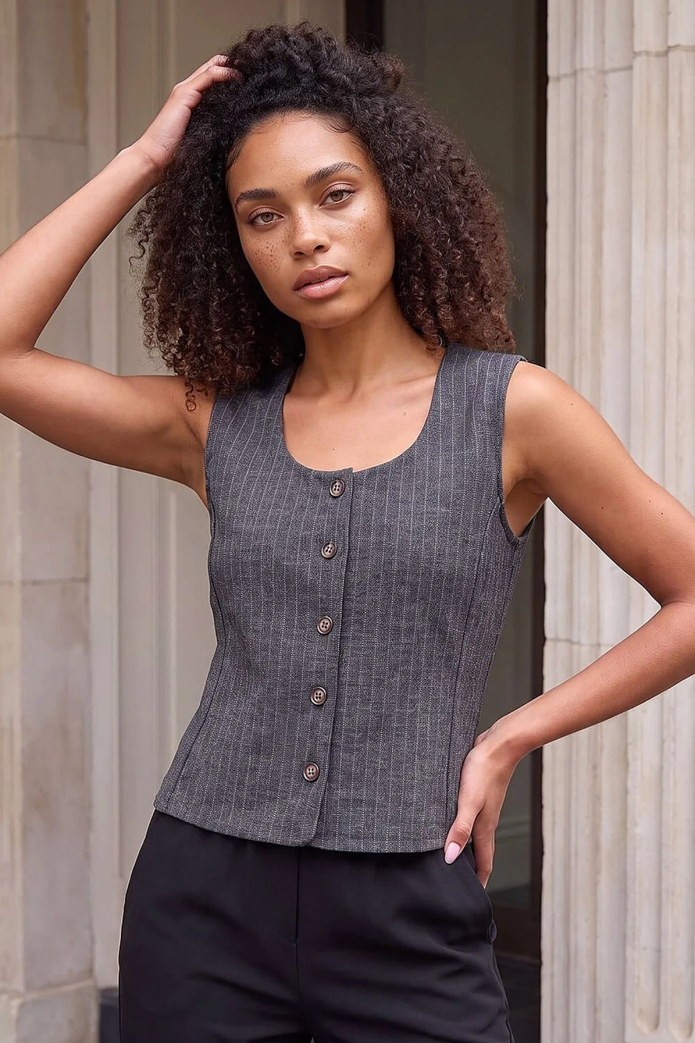 Dusk Grey Pinstripe Stretch Waistcoat - 18 Image 1