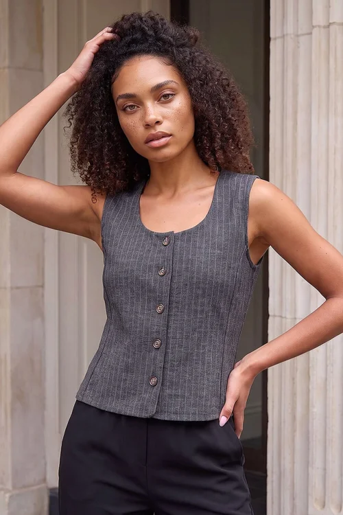 Dusk Grey Pinstripe Stretch Waistcoat - 18 Image 1