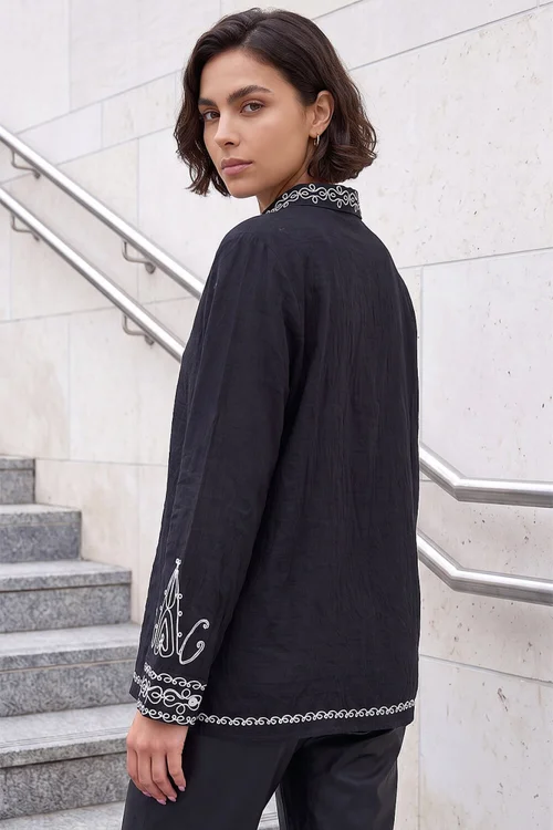 Roman Black Contrast Embroidered Collared Shirt - 12 Image 4
