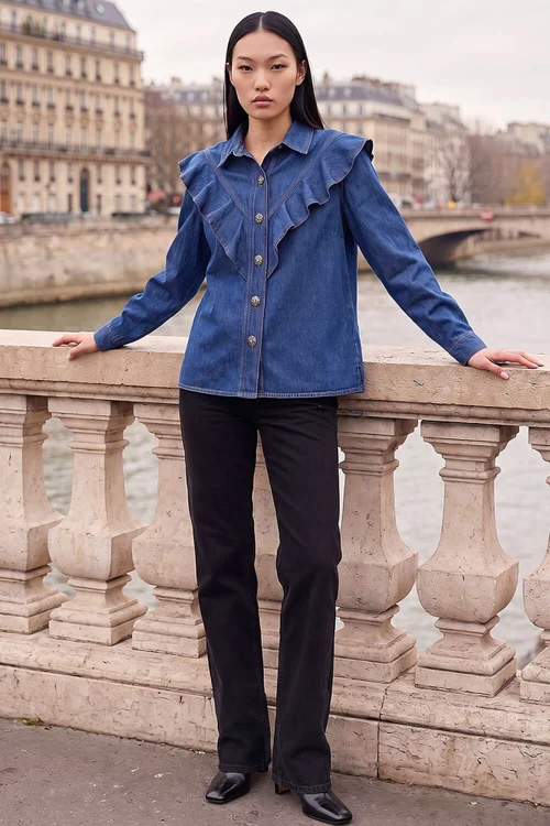 Dusk Blue Denim Frill Buttoned Shirt - 14 Image 2