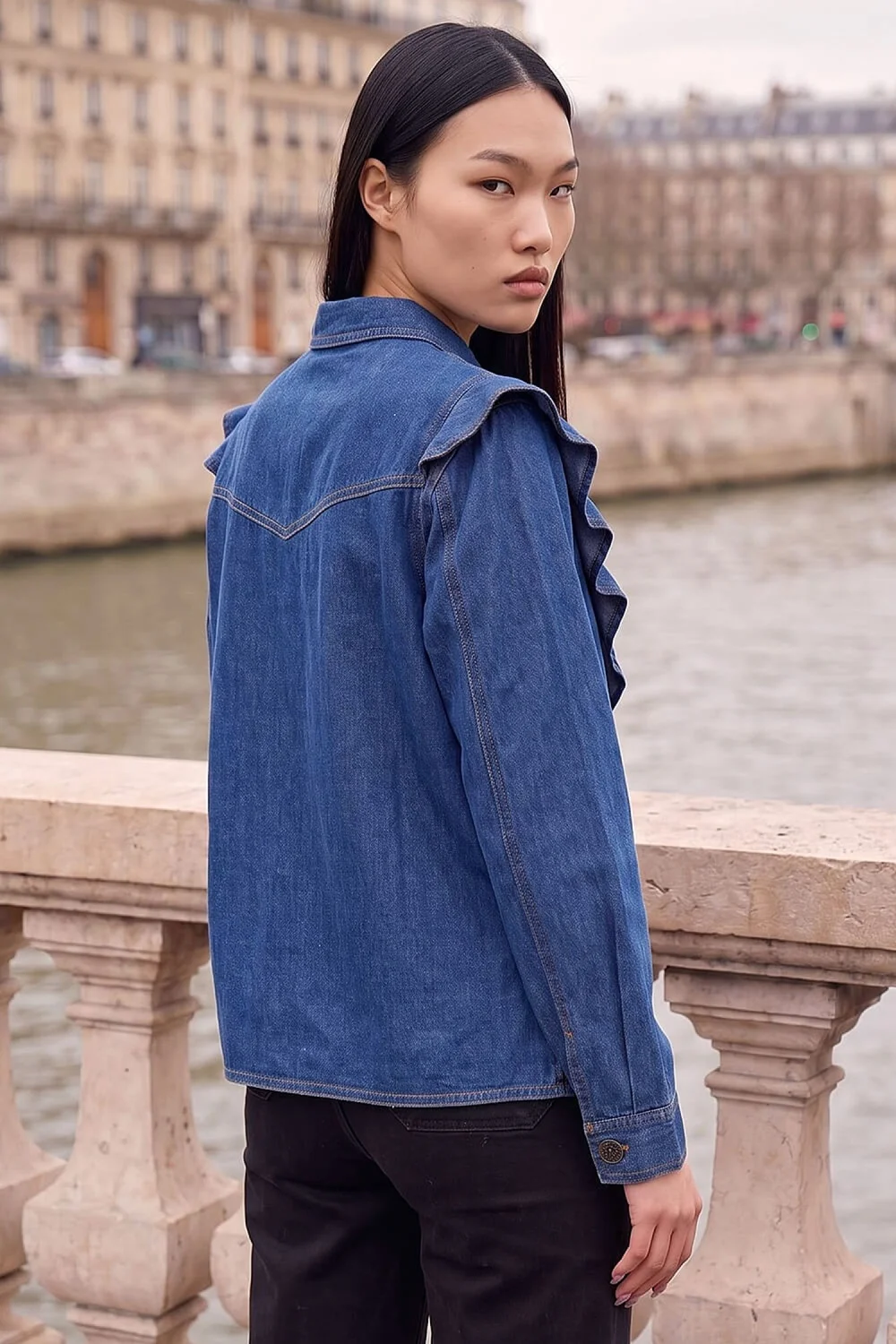 Dusk Blue Denim Frill Buttoned Shirt - 14 Image 3