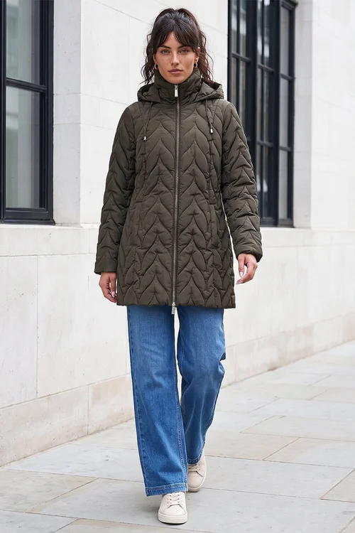 Roman Khaki Zig Zag Padded Coat - 12 Image 3